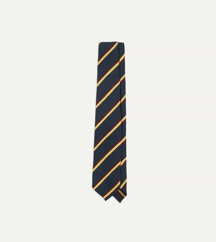 Drake039s Navy Red And Yellow Stripe Shantung Silk Tie Men Striped Ties