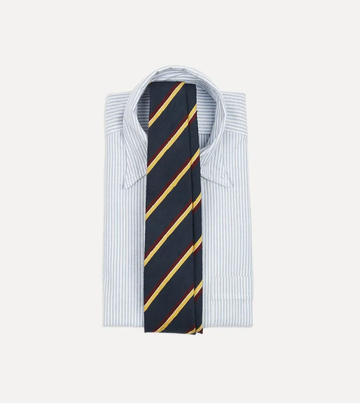 Drake039s Navy Red And Yellow Stripe Shantung Silk Tie Men Striped Ties