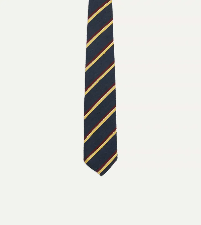 Drake039s Navy Red And Yellow Stripe Shantung Silk Tie Men Striped Ties