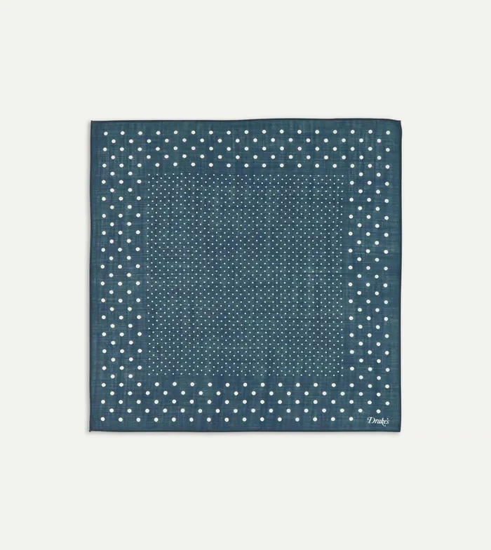Drake039s Navy Spots Print WoolSilk Pocket Square Men Pocket Squares