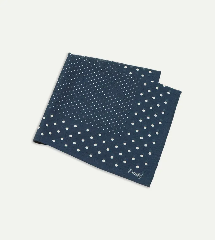 Drake039s Navy Spots Print WoolSilk Pocket Square Men Pocket Squares