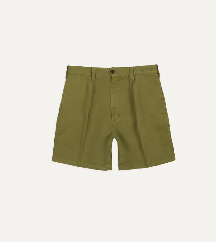 Drake039s Olive Cotton Twill SinglePleat Shorts Men Shorts