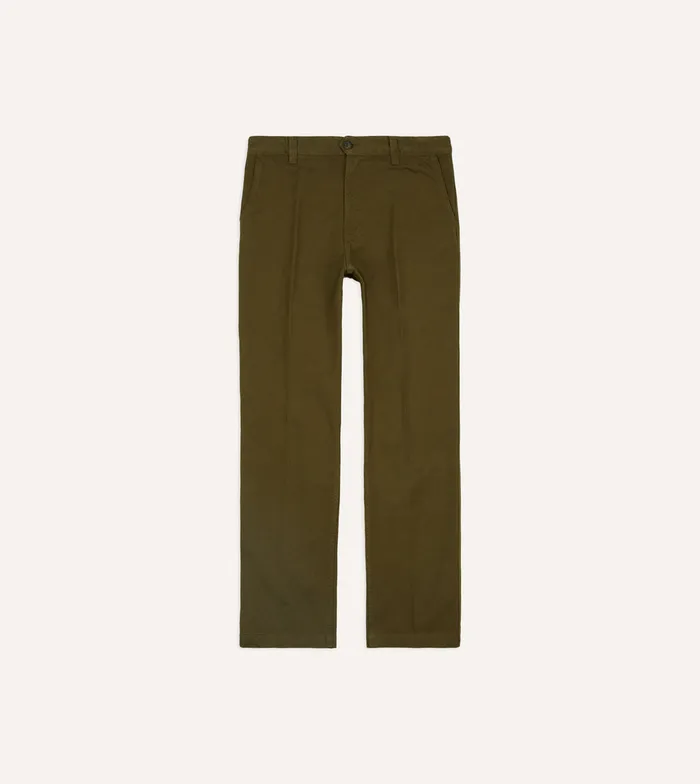 Drake039s Olive Textured Cotton Flat Front Chino Men Trousers