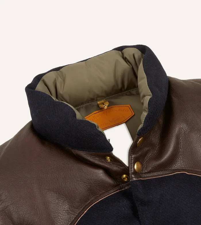 Drake039s Rocky Mountain Featherbed For Navy Harris Tweed Leather Christy Down Vest Men Coats and Jackets