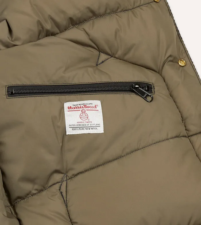 Drake039s Rocky Mountain Featherbed For Navy Harris Tweed Leather Christy Down Vest Men Coats and Jackets