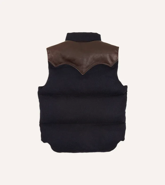 Drake039s Rocky Mountain Featherbed For Navy Harris Tweed Leather Christy Down Vest Men Coats and Jackets
