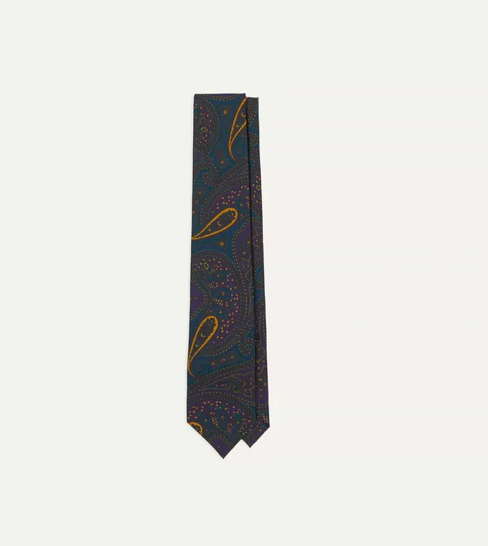 Drake039s Teal And Purple Large Paisley Print Madder Silk Self Tipped Tie Men Patterned Ties