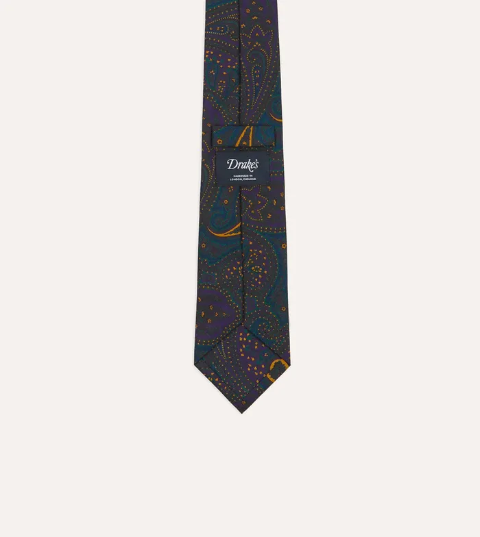 Drake039s Teal And Purple Large Paisley Print Madder Silk Self Tipped Tie Men Patterned Ties