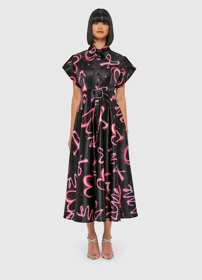 Dresses and Jumpsuits Women LEO LIN Anita Pocket Shirt Midi Dress 8211 Neon Heart Print