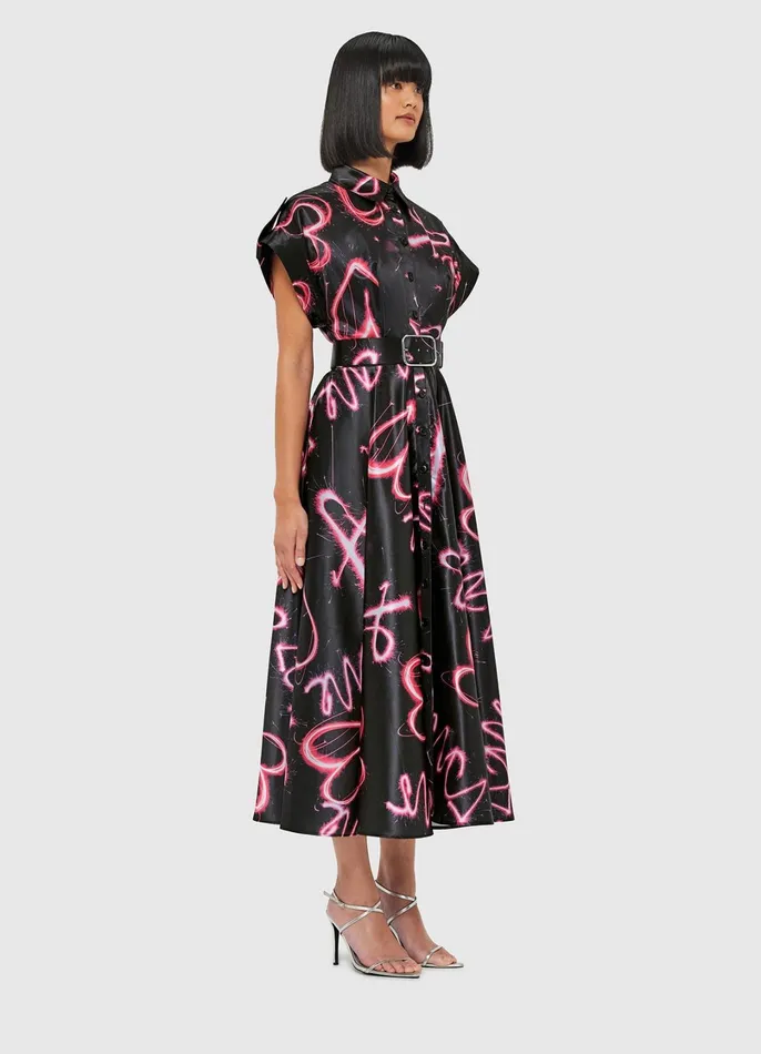 Dresses and Jumpsuits Women LEO LIN Anita Pocket Shirt Midi Dress 8211 Neon Heart Print