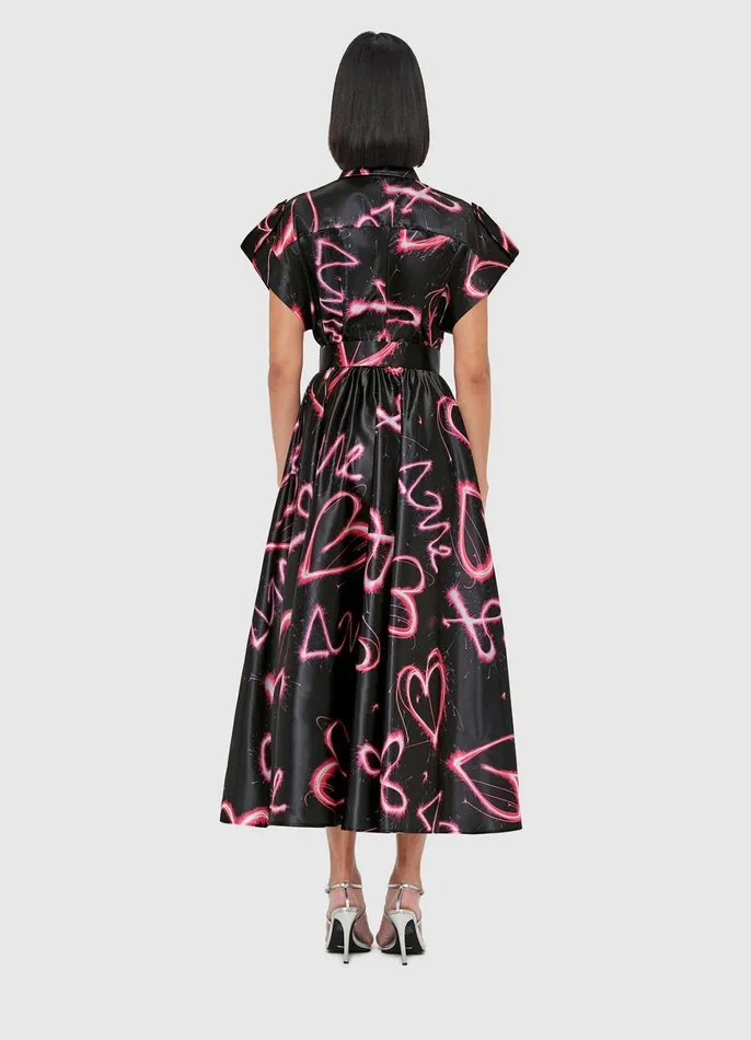 Dresses and Jumpsuits Women LEO LIN Anita Pocket Shirt Midi Dress 8211 Neon Heart Print