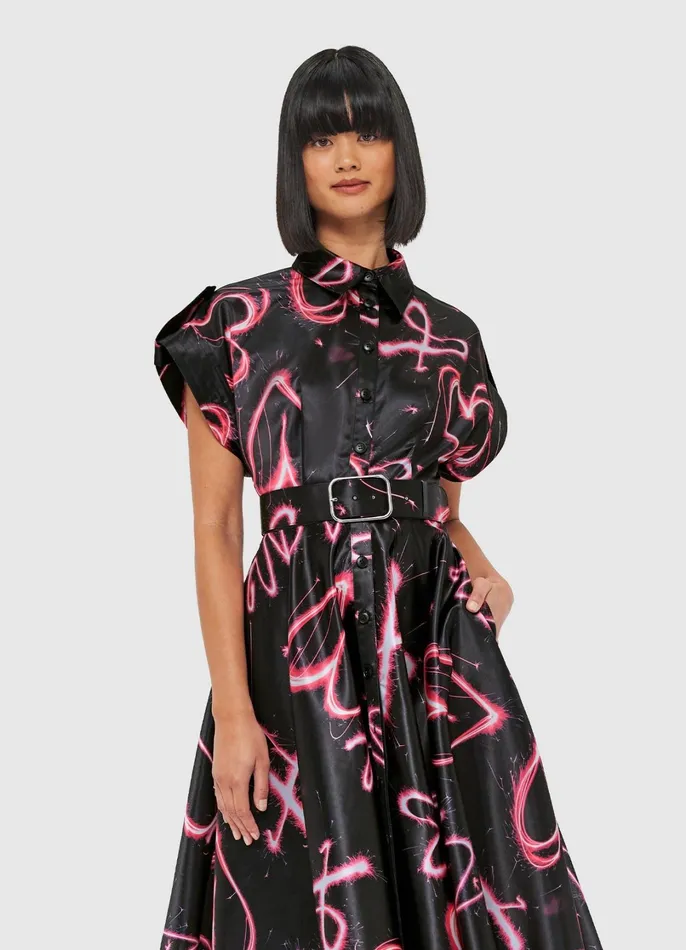 Dresses and Jumpsuits Women LEO LIN Anita Pocket Shirt Midi Dress 8211 Neon Heart Print
