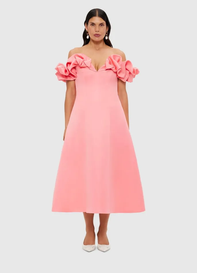 Dresses and Jumpsuits Women LEO LIN Annie Off Shoulder Frill Midi Dress 8211 Strawberry Pink