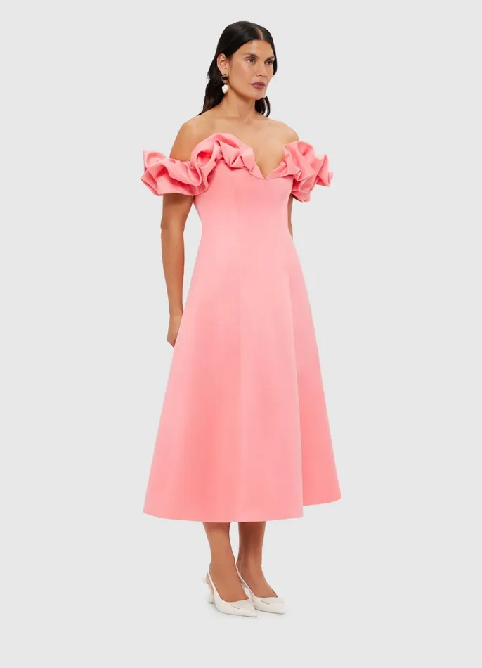 Dresses and Jumpsuits Women LEO LIN Annie Off Shoulder Frill Midi Dress 8211 Strawberry Pink