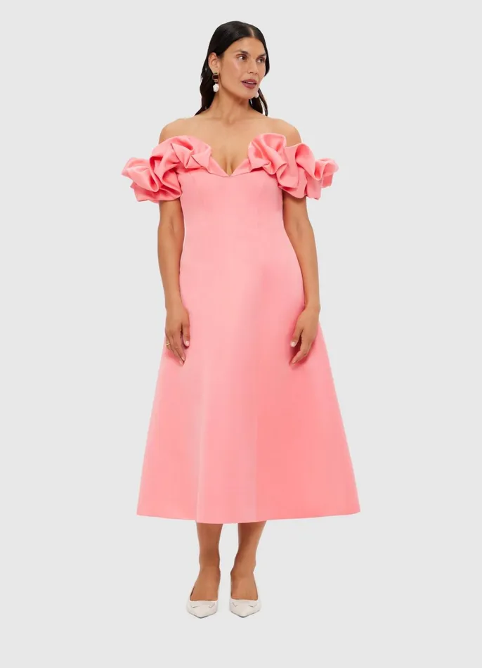 Dresses and Jumpsuits Women LEO LIN Annie Off Shoulder Frill Midi Dress 8211 Strawberry Pink