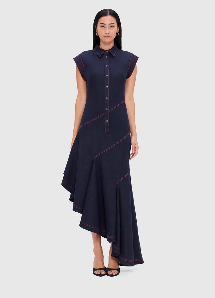 Dresses and Jumpsuits Women LEO LIN Demi Denim Asymmetric Dress 8211 Indigo