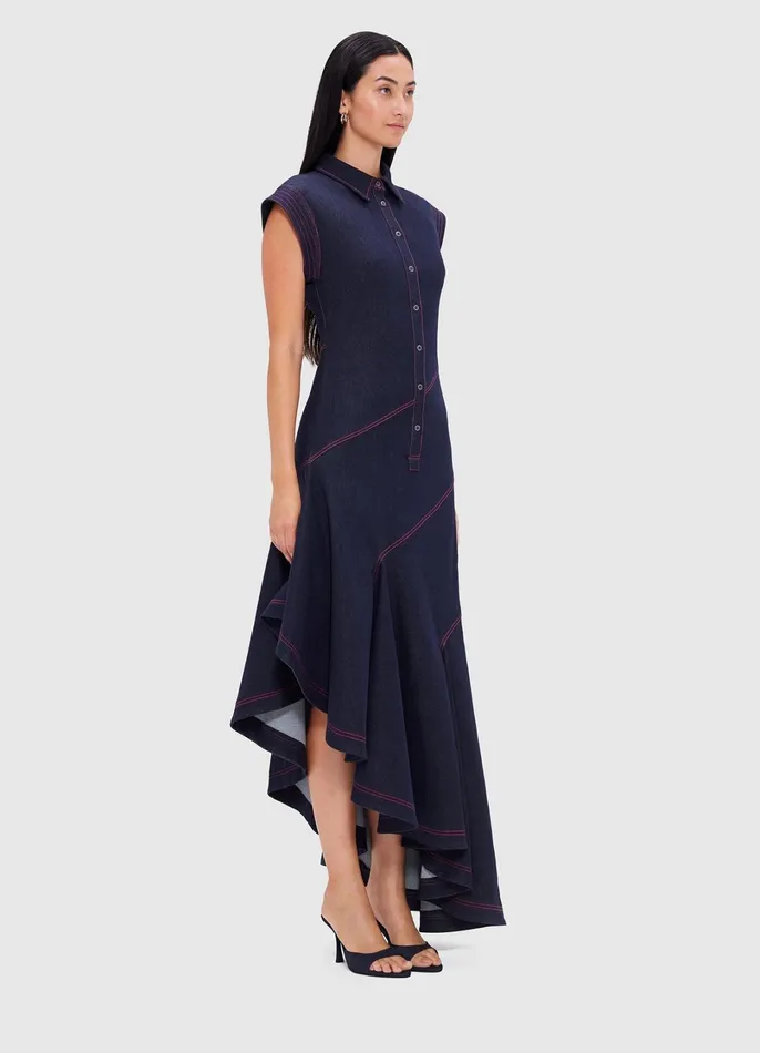 Dresses and Jumpsuits Women LEO LIN Demi Denim Asymmetric Dress 8211 Indigo