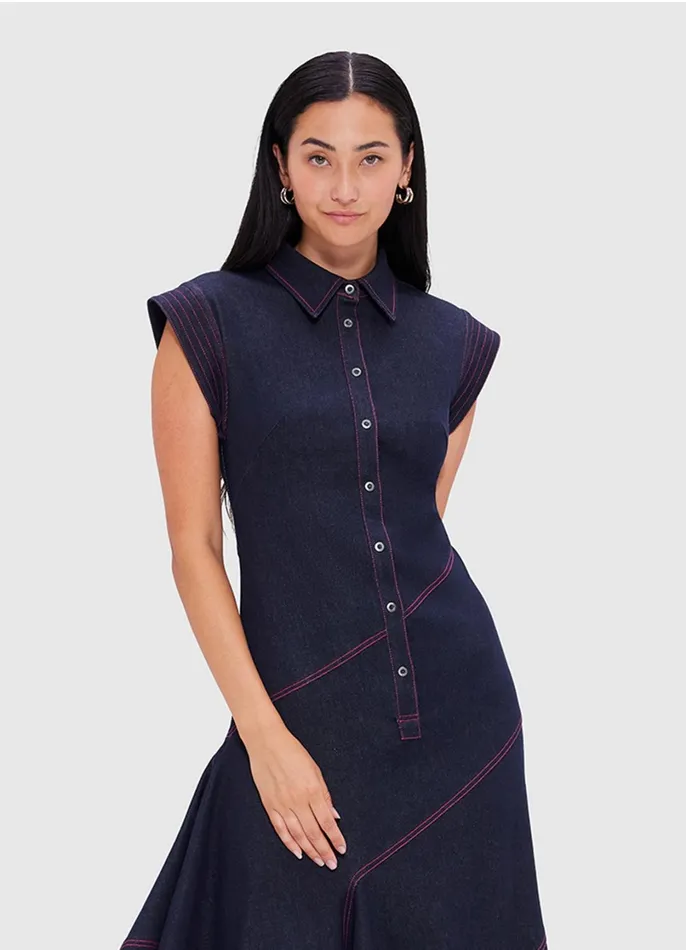 Dresses and Jumpsuits Women LEO LIN Demi Denim Asymmetric Dress 8211 Indigo