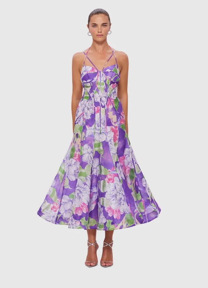 Dresses and Jumpsuits Women LEO LIN Gina Slip Midi Dress 8211 Swallow Print In Serenity