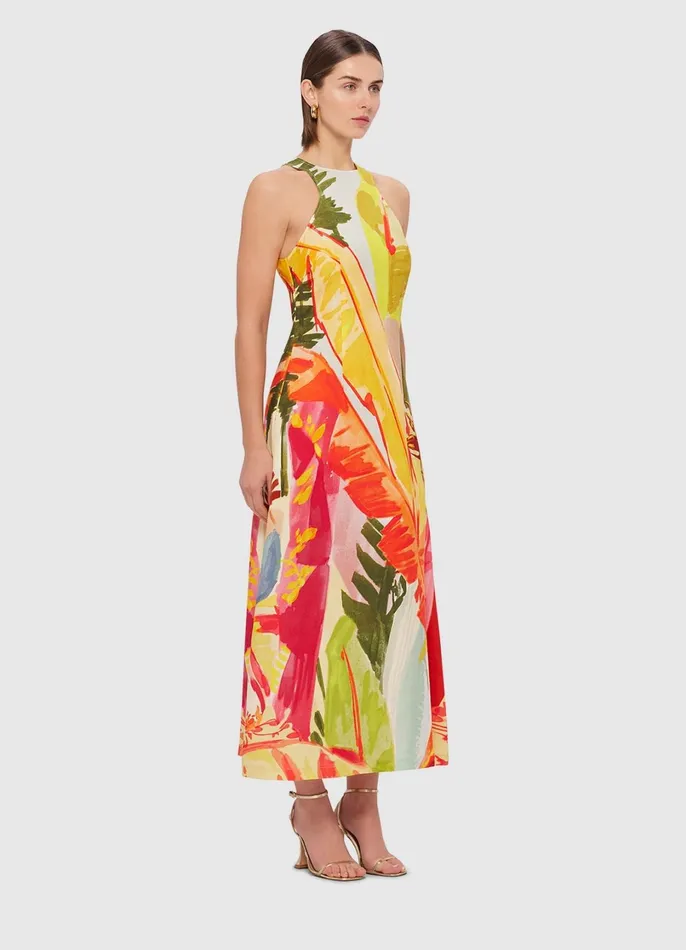 Dresses and Jumpsuits Women LEO LIN Giselle Racer Neck Midi Dress 8211 Rainforest Print