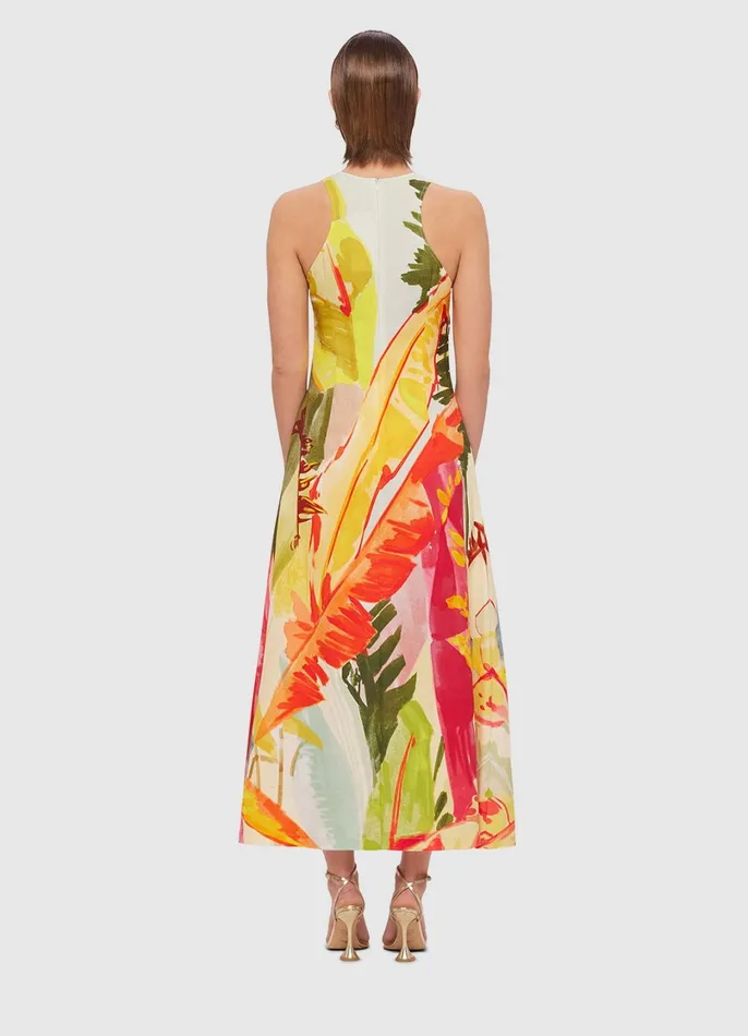 Dresses and Jumpsuits Women LEO LIN Giselle Racer Neck Midi Dress 8211 Rainforest Print