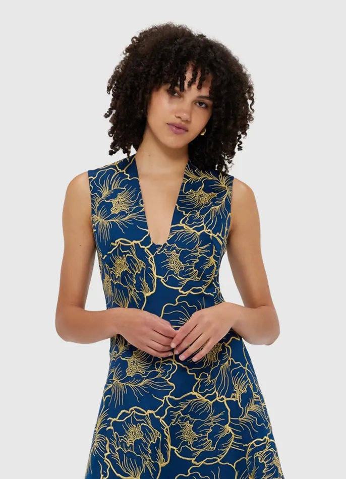 Dresses and Jumpsuits Women LEO LIN Nicola V Neck Midi Dress 8211 Marine Blue