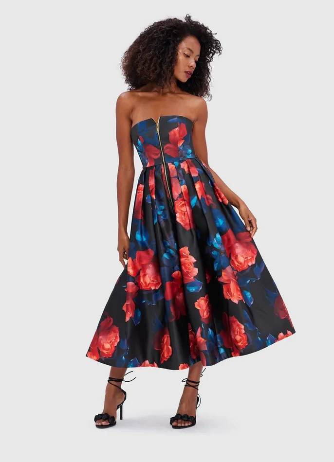 Dresses and Jumpsuits Women LEO LIN Norine Bustier Midi Dress 8211 Rose Print
