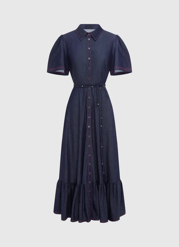 Dresses and Jumpsuits Women LEO LIN Roberta Denim Midi Dress 8211 Indigo