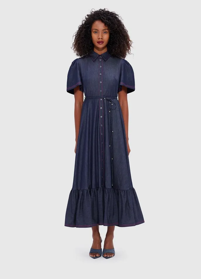 Dresses and Jumpsuits Women LEO LIN Roberta Denim Midi Dress 8211 Indigo