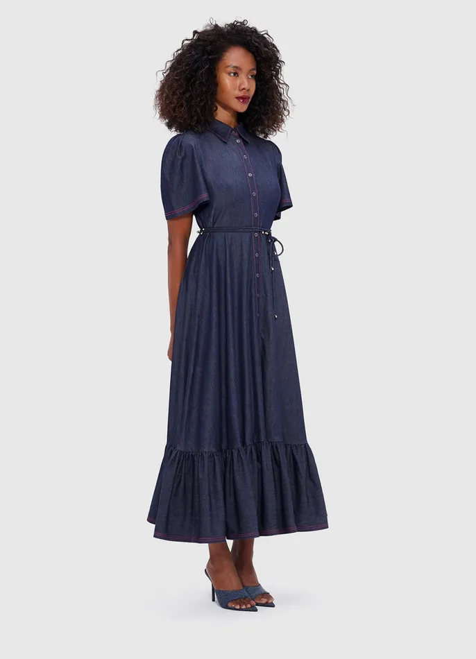 Dresses and Jumpsuits Women LEO LIN Roberta Denim Midi Dress 8211 Indigo