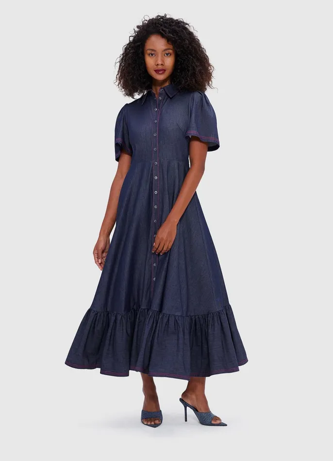 Dresses and Jumpsuits Women LEO LIN Roberta Denim Midi Dress 8211 Indigo