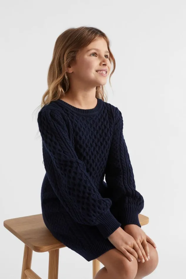 Dresses Girl Seed Heritage Cable Knit Dress Midnight Blue