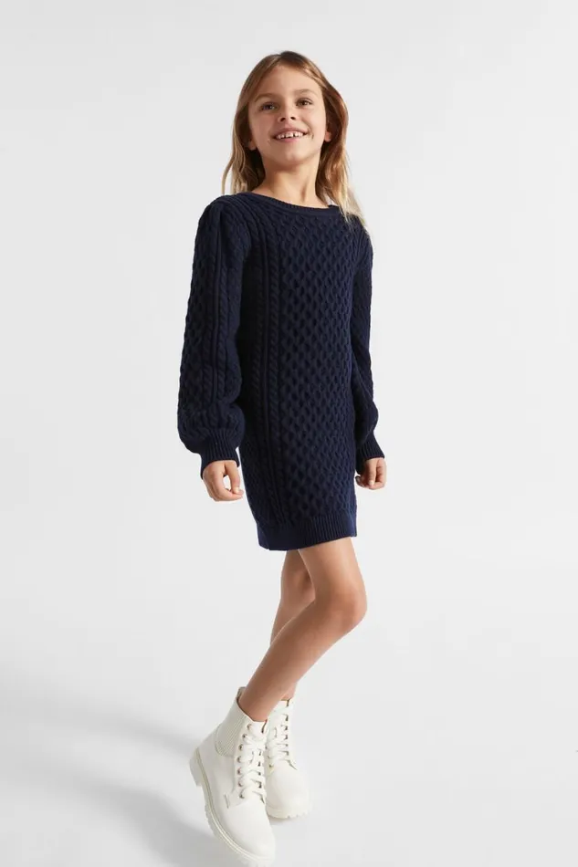 Dresses Girl Seed Heritage Cable Knit Dress Midnight Blue
