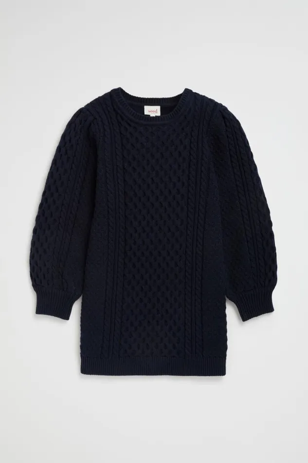 Dresses Girl Seed Heritage Cable Knit Dress Midnight Blue