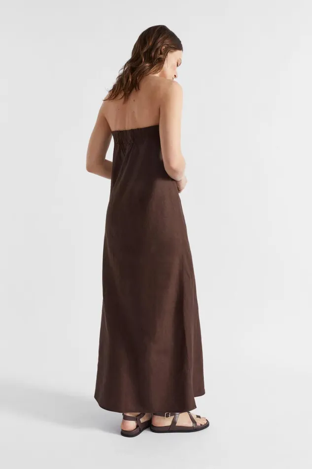 Dresses Woman Seed Heritage Core Linen Strapless Maxi Dress Deep Raisin