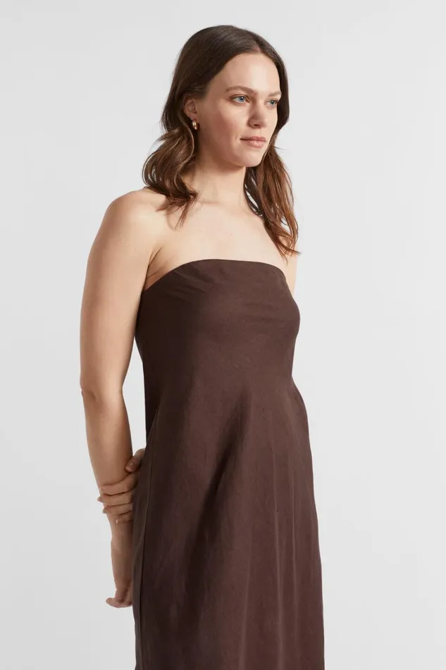 Dresses Woman Seed Heritage Core Linen Strapless Maxi Dress Deep Raisin