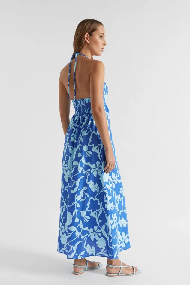 Dresses Woman Seed Heritage Linen Floral Halter Dress Deep Ocean Floral