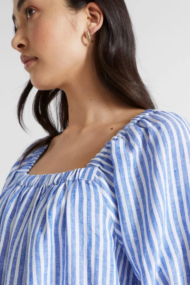 Dresses Woman Seed Heritage Linen Stripe Mini Dress Deep Ocean Stripe