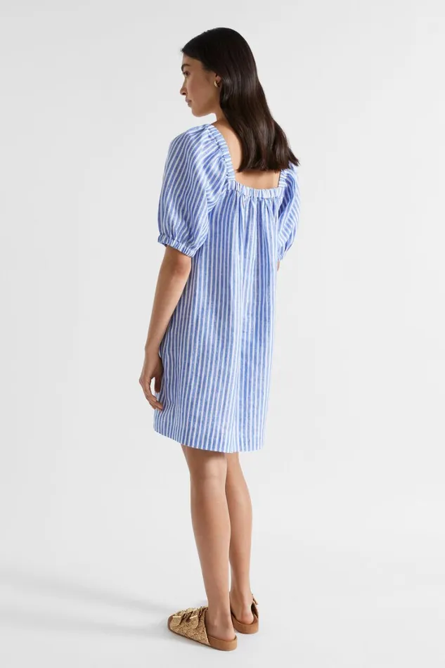 Dresses Woman Seed Heritage Linen Stripe Mini Dress Deep Ocean Stripe