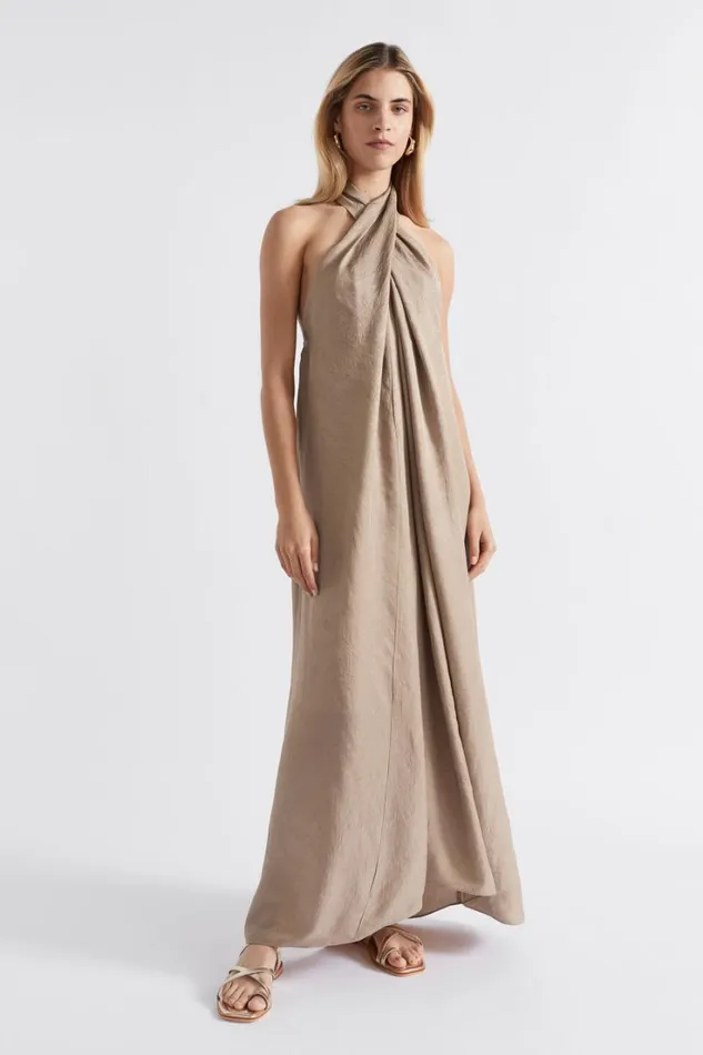 Dresses Woman Seed Heritage Satin Halter Maxi Dress Cookie