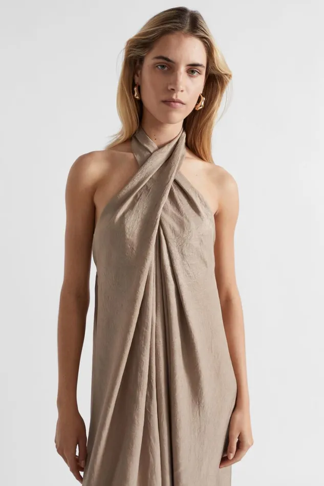 Dresses Woman Seed Heritage Satin Halter Maxi Dress Cookie