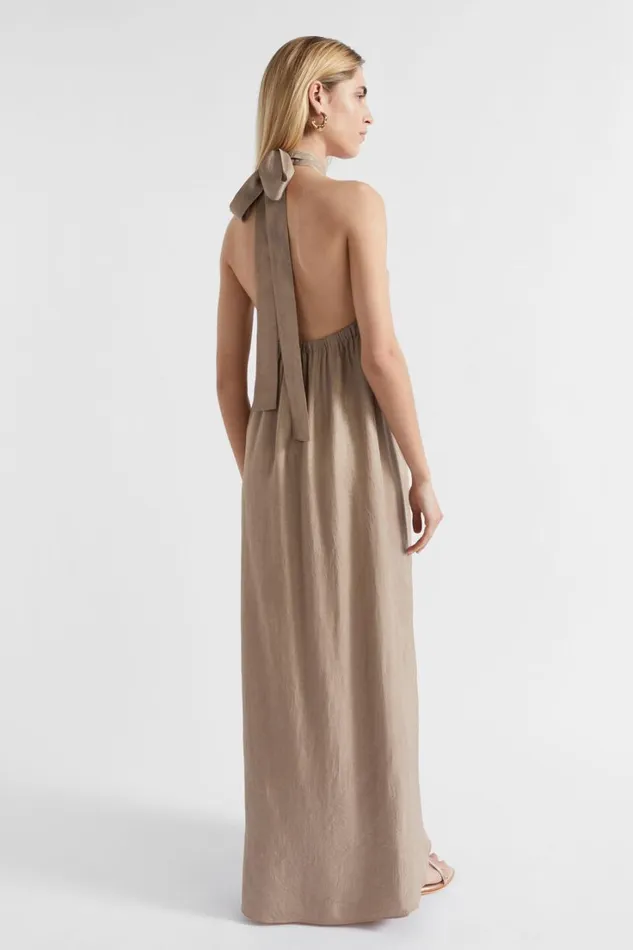 Dresses Woman Seed Heritage Satin Halter Maxi Dress Cookie