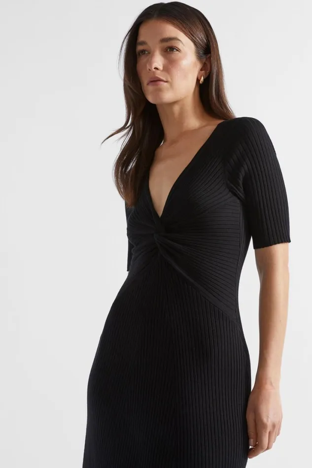 Dresses Woman Seed Heritage Twist Front Knit Midi Dress Black