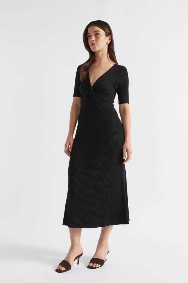 Dresses Woman Seed Heritage Twist Front Knit Midi Dress Black