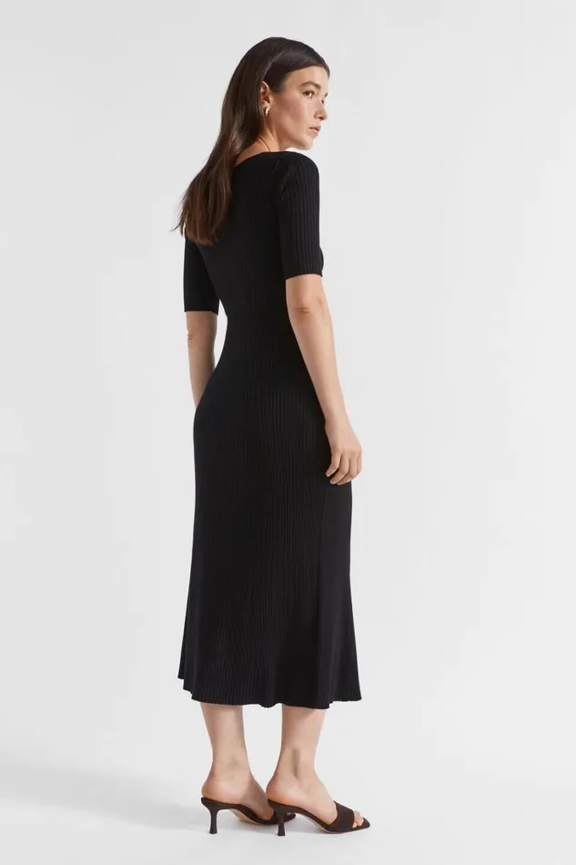 Dresses Woman Seed Heritage Twist Front Knit Midi Dress Black