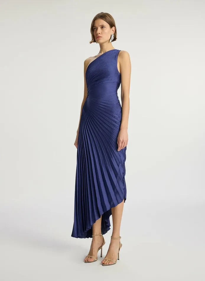 Dresses Women ALC Delfina Satin Pleated Dress Riviera Dresses Women ALC Delfina Satin Pleated Dress Riviera