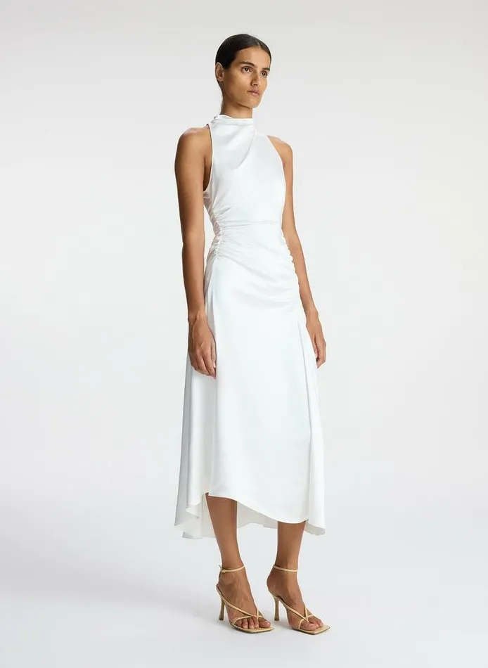 Dresses Women ALC Inez Satin Midi Dress Whisper White Dresses Women ALC Inez Satin Midi Dress Whisper White