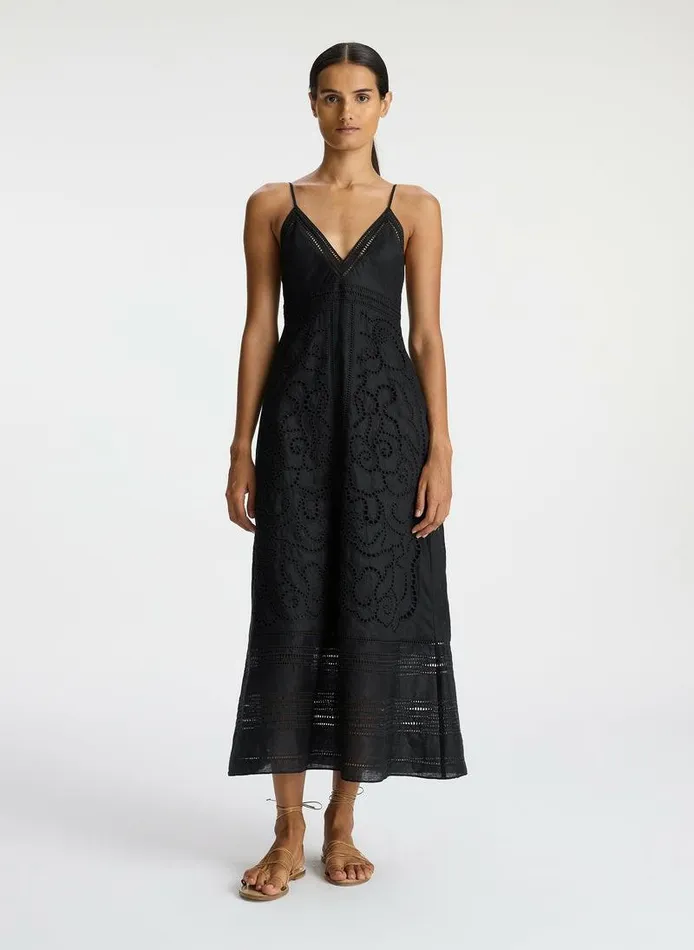 Dresses Women ALC Josie Embroidered Linen Midi Dress Black