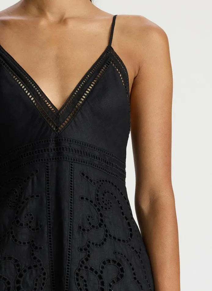 Dresses Women ALC Josie Embroidered Linen Midi Dress Black Dresses Women ALC Josie Embroidered Linen Midi Dress Black