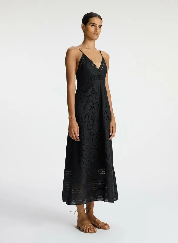 Dresses Women ALC Josie Embroidered Linen Midi Dress Black Dresses Women ALC Josie Embroidered Linen Midi Dress Black